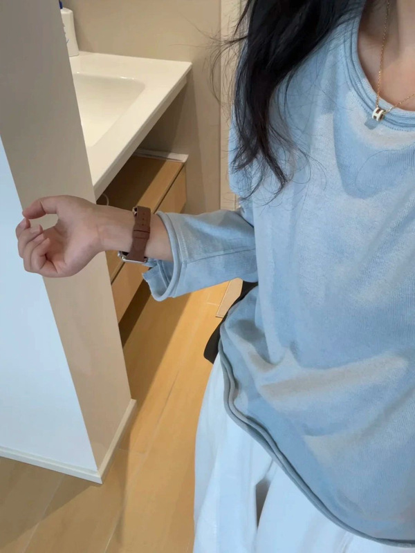 MISSMAM 韩系慵懒风设计感蓝色长袖T恤女秋季宽松休闲百搭打底衫|undefined