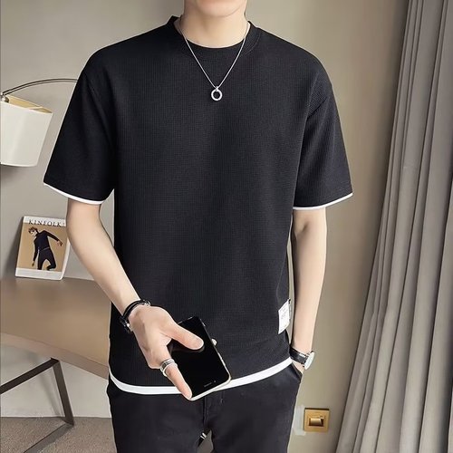 Men's Short Sleeve T-Shirt Spring and Autumn Season Trendy Brand Ins Fashion Semi Sleeve T-Shirt Loose Fit