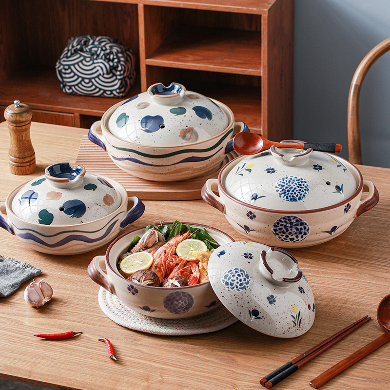 Japanese Casserole Ceramic Hand-painted Household Stew Pot Gas Open Flame Clay Pot Rice Pot Hotel Small Casserole