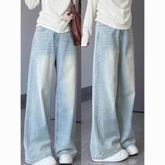 女性用ライトブルーストレートジーンズ春夏新作大きいサイズドレープパンツハイウエストナローバージョンルーズ痩身ワイドレッグパンツ