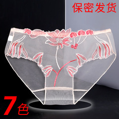 Underwear women's lace edge mesh new style thin, comfortable, transparent and breathable fat mm seamless embroidered briefs 836