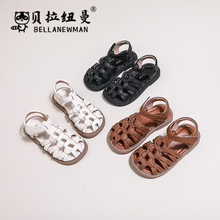 女童编织罗马凉鞋2024夏季新款中大童外贸童鞋儿童包头沙滩凉鞋