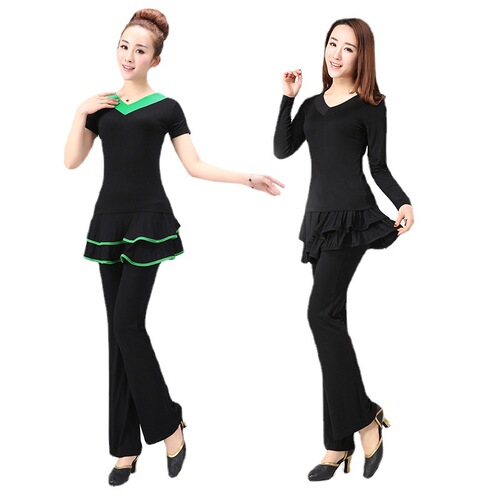 Recommended square dance clothing modal middle-aged and elderly split skirt pants V round neck short-sleeved top performance practice set