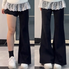 女性用ブラックブーツカットジーンズ、ハイウエスト、春と秋、ファットmm、ストレッチ、大きいサイズ、スリム、洋ナシ型体型、フレアホースシューパンツ