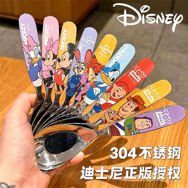 Authentic Disney Household Stainless Steel 304 Cute Cartoon Mickey and Minnie Spoon for Children, Anti-Scald Soup Spoon
