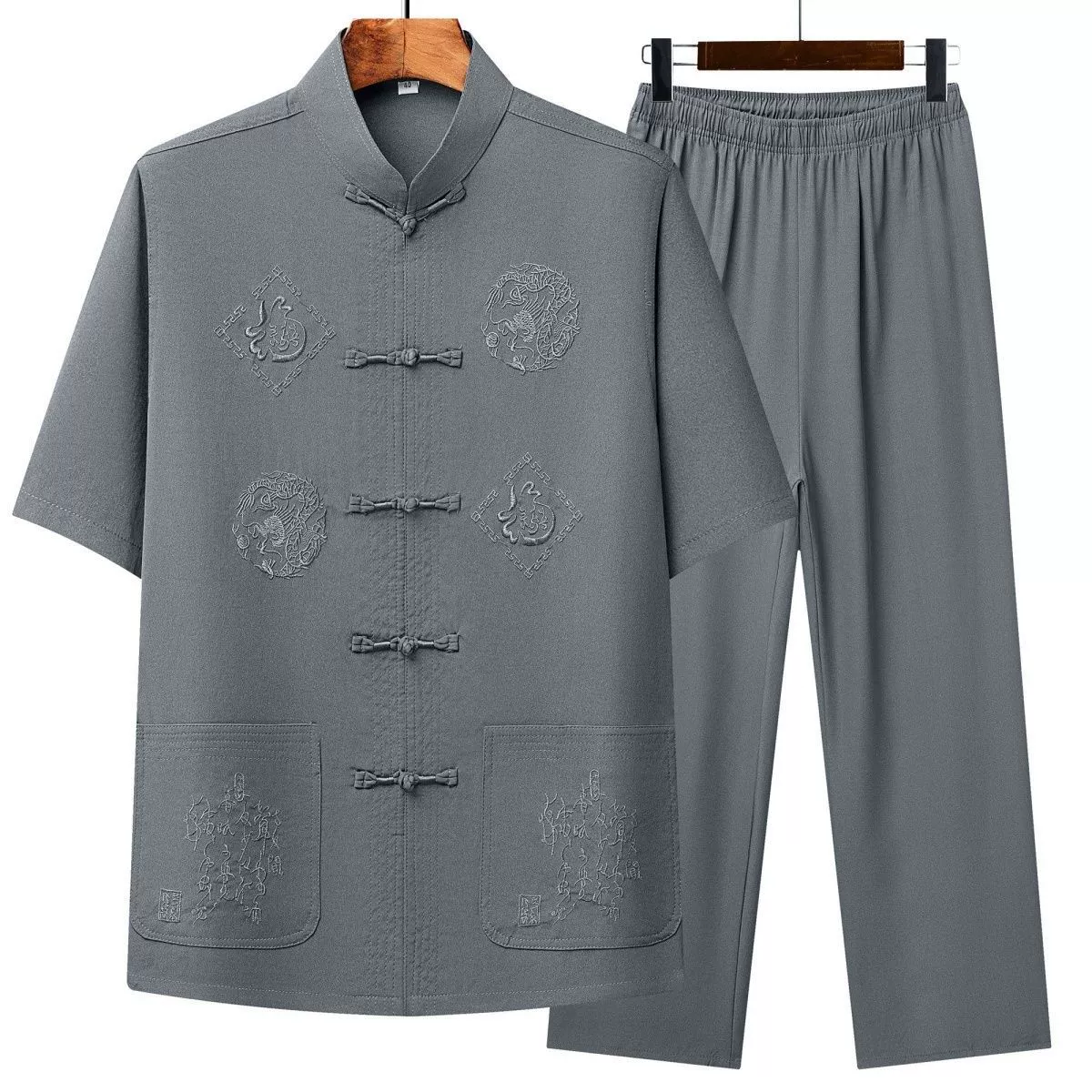 Рубашка для папы из ледяного шелка с короткими рукавами для среднего и пожилого возраста, китайский тонкий костюм, летний повседневный костюм дедушки Тан, мужская рубашка