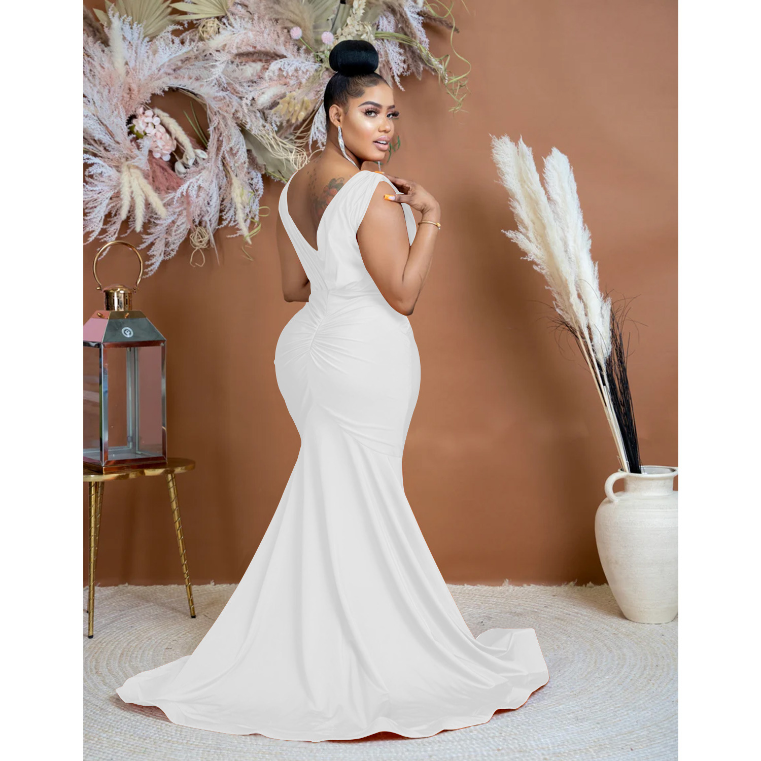 Abito lungo donna scollo a v plissettato elegante da sera_voghion.com
