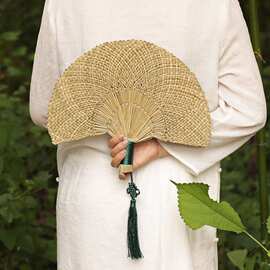 &手编草扇田园风草编夏凉扇棕叶蒲扇实用纳凉老式手摇扇手工竹扇