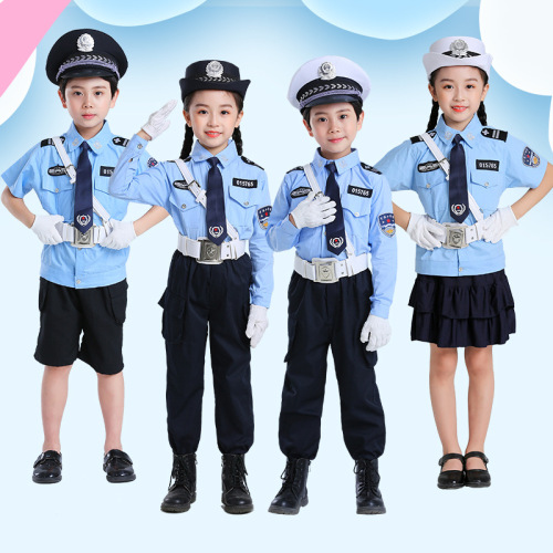 Children's police uniform kindergarten student dance military training little traffic police military uniform child black cat detective performance costume