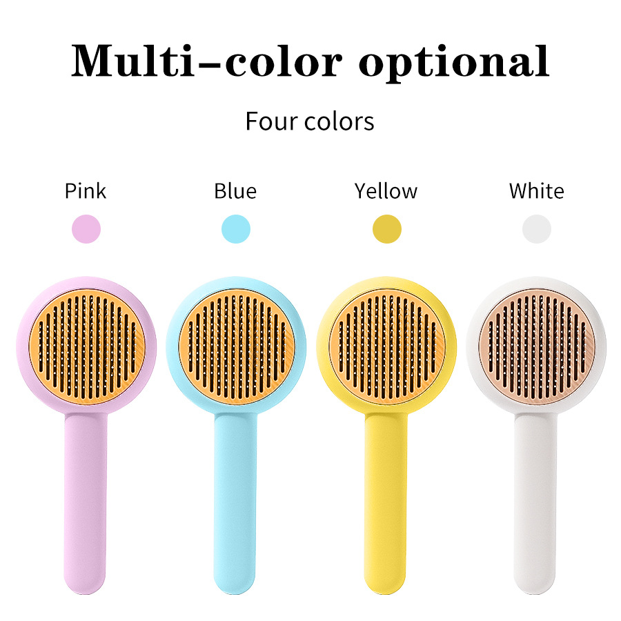 Nuevo peine transfronterizo para mascotas, peine de aguja de acero inoxidable para gatos, cepillo de masaje para eliminar el vello flotante, peine para eliminar el vello para perros con una tecla