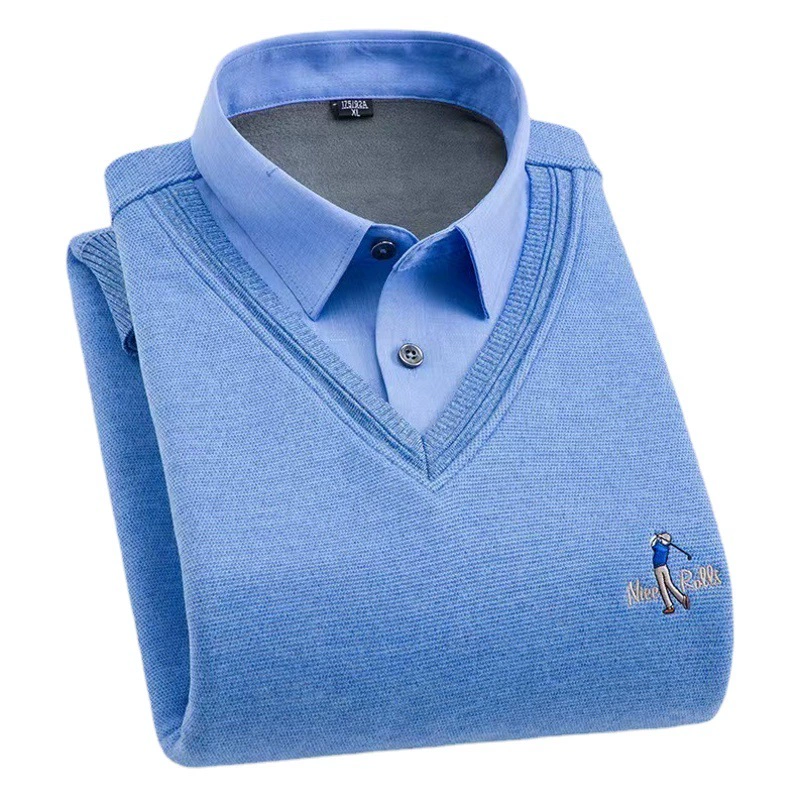 Зимний мужской шерстяной искусственный пуловер из двух частей на флисовой подкладке, утолщенный бесшовный пуловер с V-образным вырезом, теплый Повседневный свитер, свитер