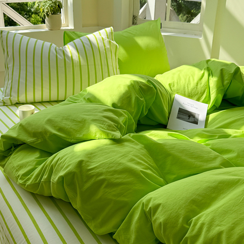 Ins Washed Cotton Bed Four-Piece Set 2025 New Non-All Pure Cotton Brushed Quilt Cover Dormitory Bed Single Three-Piece Set 4