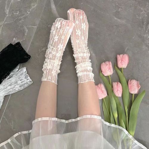 White lace pile socks women's mid-calf socks summer mesh thin Japanese jk flower Mary Jane fairy socks