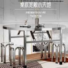 特厚不锈钢折叠圆桌子大排档桌面圆形餐桌小户型出租房农村家用桌