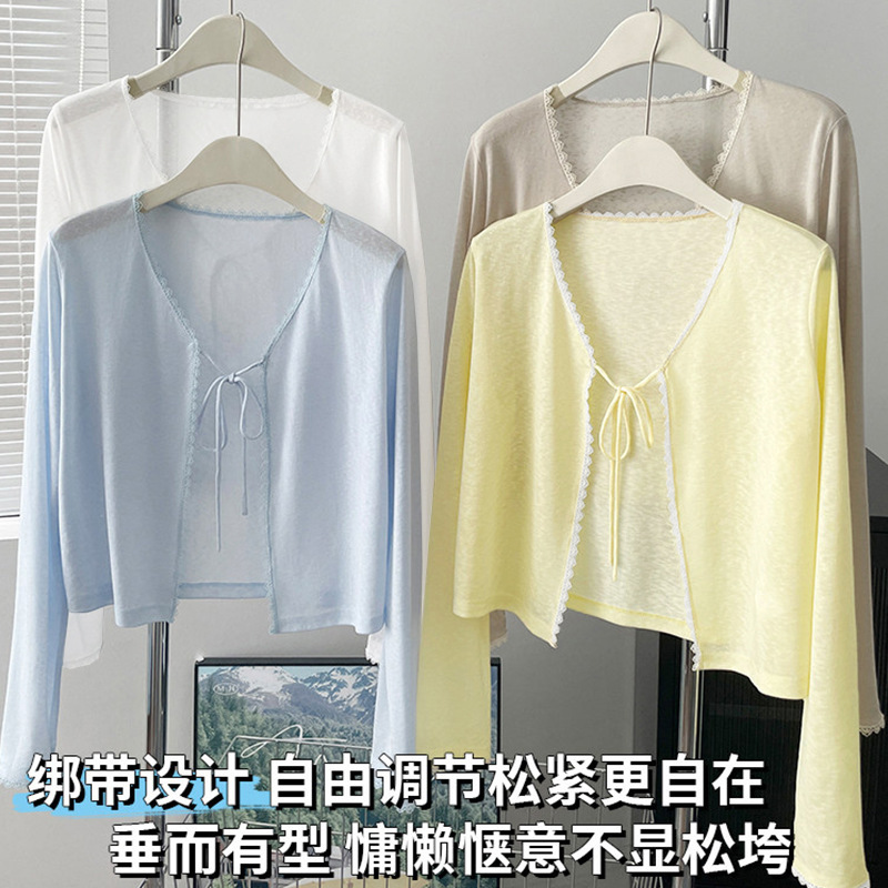Ice Silk White Sun Protection Knitted Cardigan for Women, Summer Wear with Suspender Skirt, Shawl, Sun Protection Clothing, Sheer Outerwear Cover-Up Ice Silk White Sun Protection Knitted Cardigan for Women, Summer Wear with Suspender Skirt, Shawl, Sun Protection Clothing, Sheer Outerwear Cover-Up