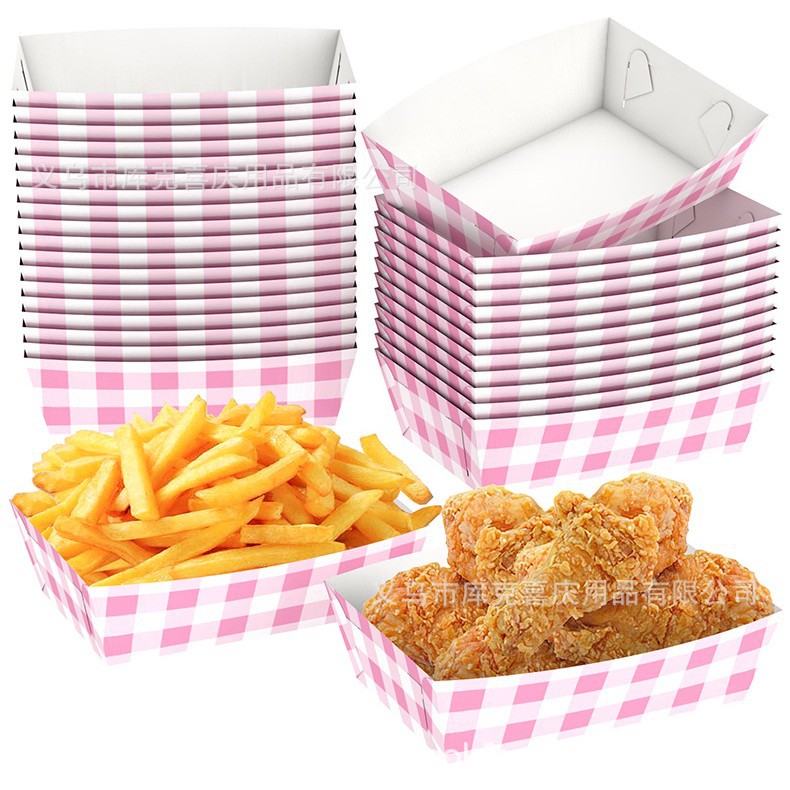 Bandeja de bocadillos desechables a cuadros de color personalizada, fiesta de cumpleaños, caja de papas fritas, caja de papel tipo barco de bocadillos, decoración de fiesta