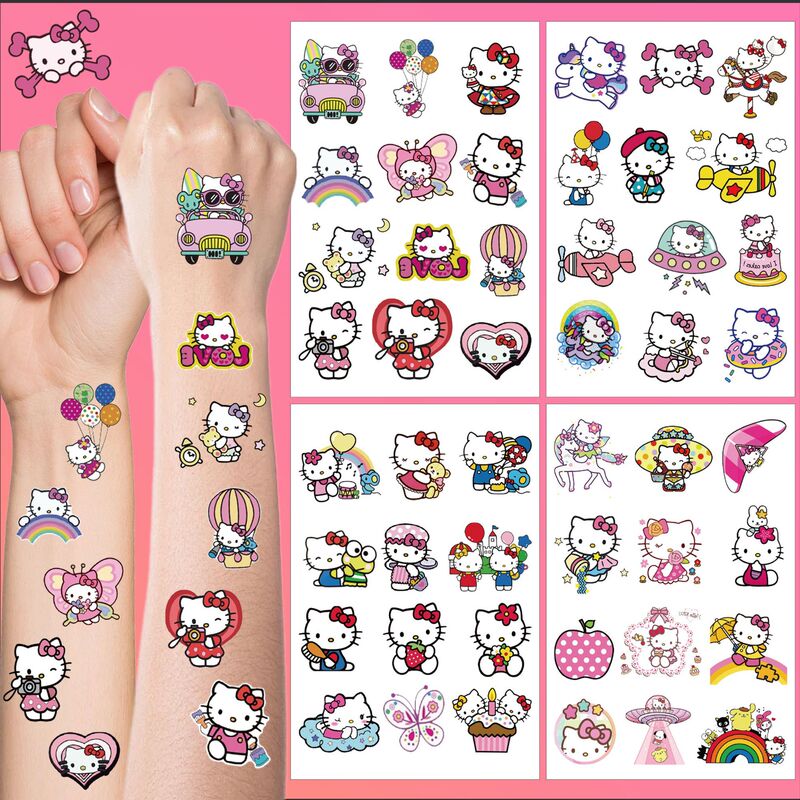 Cross-Border New Product Kitty Cat Tattoo Stickers Cute Ins-Style Cartoon Children's Cute Temporary Hello Kitty Tattoo Stickers