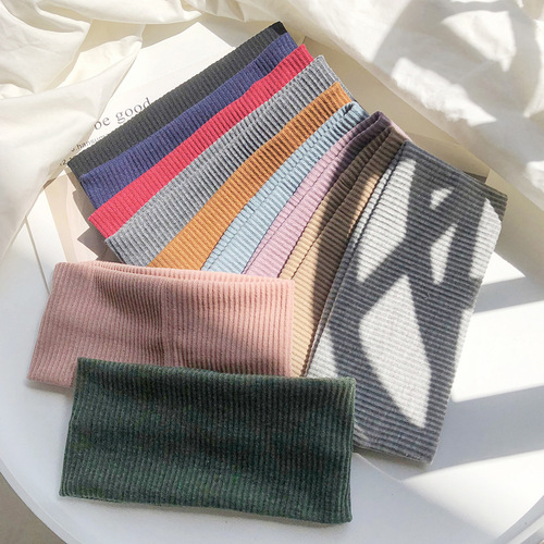 Amazon Cross-border European and American Knitted Wide Edge Elastic Yoga Sports Head Scarf Headband Simple Solid Color Hair Band for Women