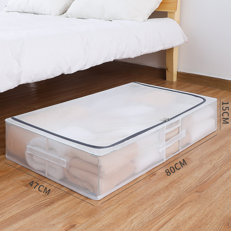 Fondo de la cama ropa transparente y plana de gran tamaño, caja de 100 nang, caja de acabado de edredones debajo de la cama del dormitorio, caja de almacenamiento impermeable con marco de acero