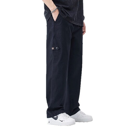 Japanese-style pure cotton straight-leg casual pants for men, summer trend brand versatile wide-leg work pants with a relaxed straight-leg vibe