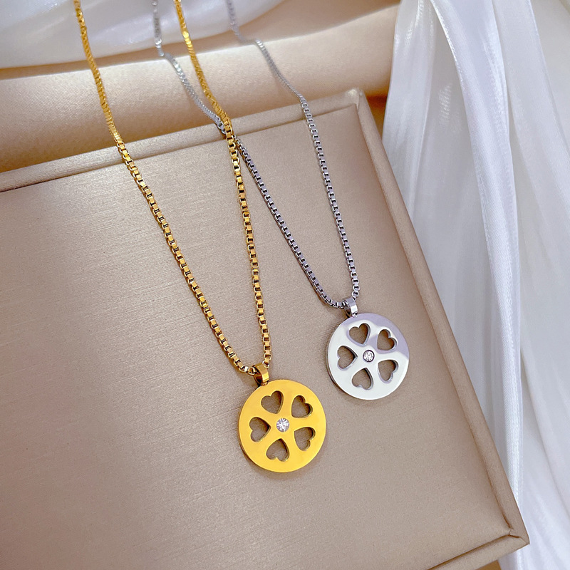 Gold Necklace Round Flower Minimalist Collarbone Chain For Women_voghion.com