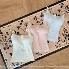 心机内搭! 纯欲蕾丝边纽扣磨毛保暖背心自带外扩胸垫修身吊带内衣