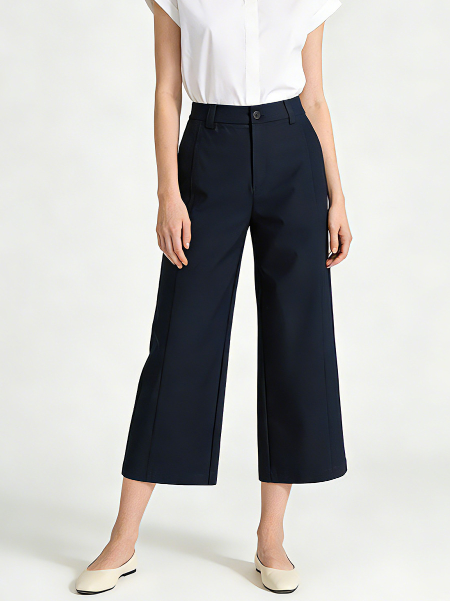 Quần culottes nữ ống rộng cạp cao dáng suông vải modal mềm mại — Xanh lông mòng đen