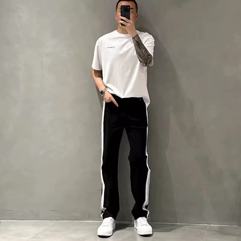 Jeans uomo a righe gamba larga estivi casual taglio comodo_voghion.com