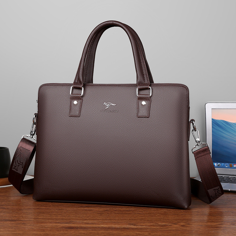 New Men's Handbag Horizontal Business Casual Multi-Layer Shoulder Briefcase Large Capacity Conference Document Computer Bag