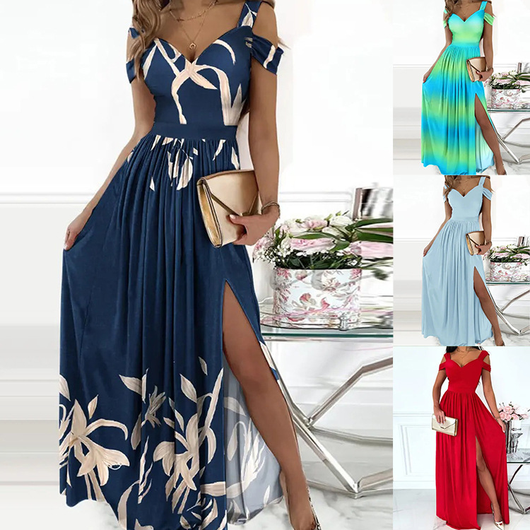 Women's Slit Dress Sexy Printing Sleeveless Gradient Color Solid Color Maxi Long Dress Banquet display picture 1