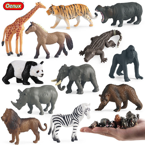Cross-border simulation mini wild animal set model giraffe zebra panda gorilla lion elephant ornaments