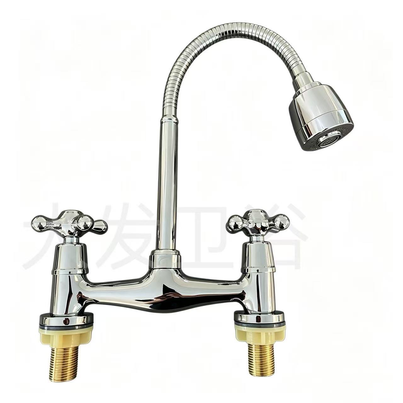Grifo Vertical para Fregadero de Doble Mando de Aleación de Zinc para Cocina
