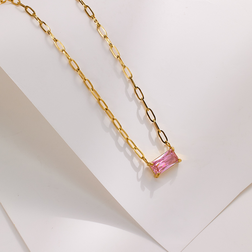 12g Weight Real Gold Plated Plating Material Zircon Inlay Material Necklace Classification 1 Piece Quantity Daily, Street Occasion 304 Stainless Steel Material Rectangle Pattern Women's Gender IG Style, Simple Style Style Waterproof Non Tarnish, Inlay Craft Real Gold Plated Rectangle 304 Stainless Steel IG Style Simple Style Waterproof Non Tarnish Necklace 3