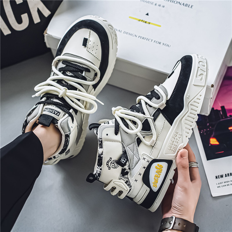 Zapatos de hombre de otoño transpirables 2024 nuevos zapatos de cuero de alto impacto coreano deportivo casual versátil para estudiantes de skate de altura zapatos de moda