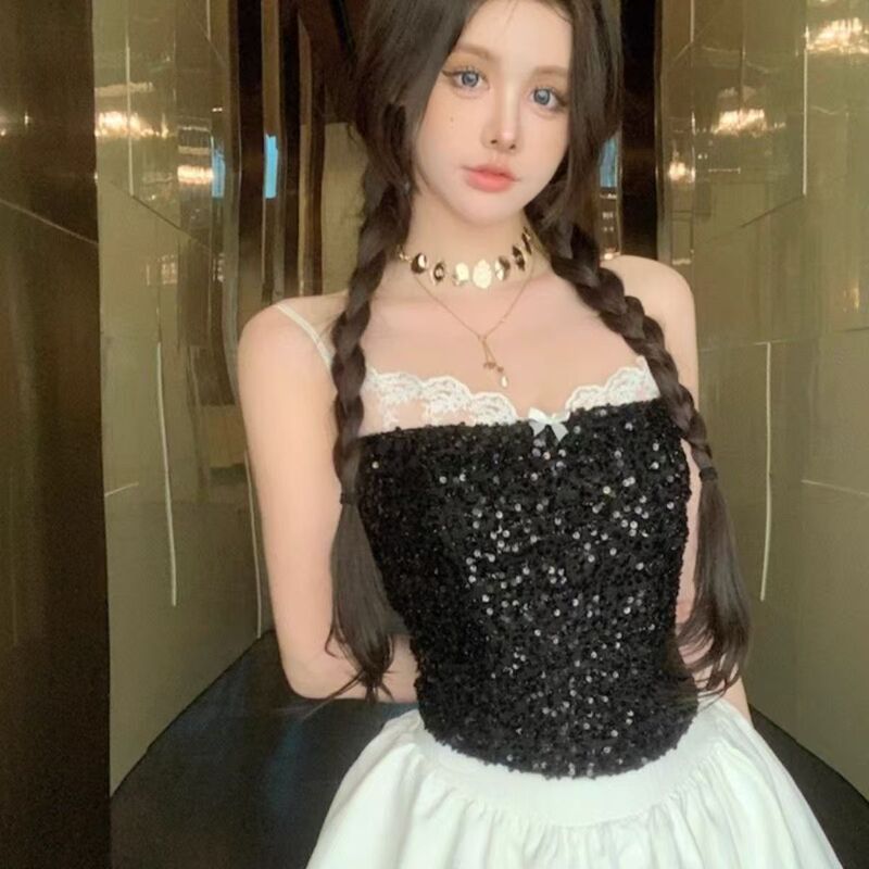 Chanel-Style Heavy Sequin Lace Pure Desire Spicy Girl Camisole Women 2025 Summer Dopamine 1008