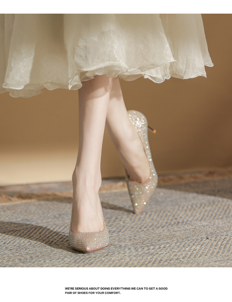 2024 New Water Diamond High Heels Women's Wedding Shoes New Versatile Bright Diamond Women's Shoes Hot Diamond Pointed Thin Heel Shoes_voghion.com