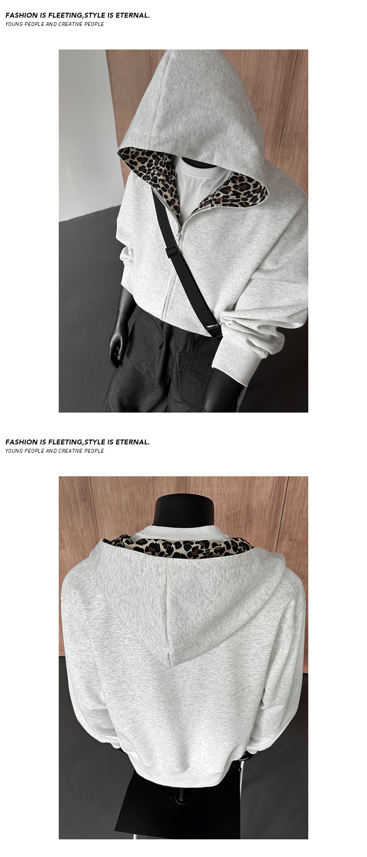 Felpa con cappuccio uomo american retro stampa leopardata_voghion.com
