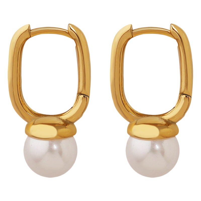 Francés retro neutral estilo no-desvanecimiento de la perla personalizada pendientes de titanio Chapado en acero de 18 quilates de oro no-desvanecimiento pendientes de moda para las mujeres