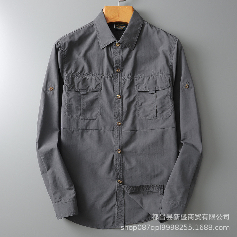Summer Outdoor Ice Silk Sun Protection Quick-Drying Shirt Men's Long-Sleeved Casual Loose Thin Waterproof Quick-Drying Work Shirt Summer Outdoor Ice Silk Sun Protection Quick-Drying Shirt Men's Long-Sleeved Casual Loose Thin Waterproof Quick-Drying Work Shirt