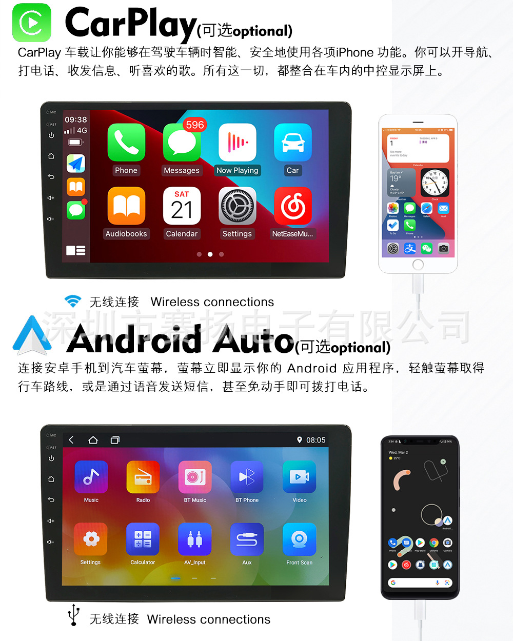 7inch / 9inch / 10inch Car Central Control Display Wireless Bluetooth 4K High-Definition Screen Android Gps Navigation Integrated