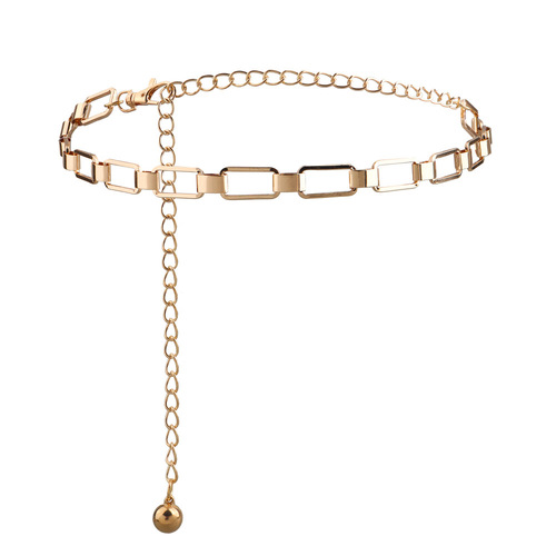 Waist chain women's new fashion versatile geometric metal single layer golden European and American cross-border hot selling decorative dress