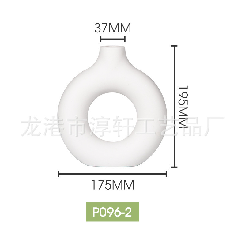 Nuevo jarrón de plástico estilo chino, botella decorativa de imitación cerámica, reloj colgante, maceta para una sola planta, adorno artificial en forma de donut, decoración del hogar personalizada.