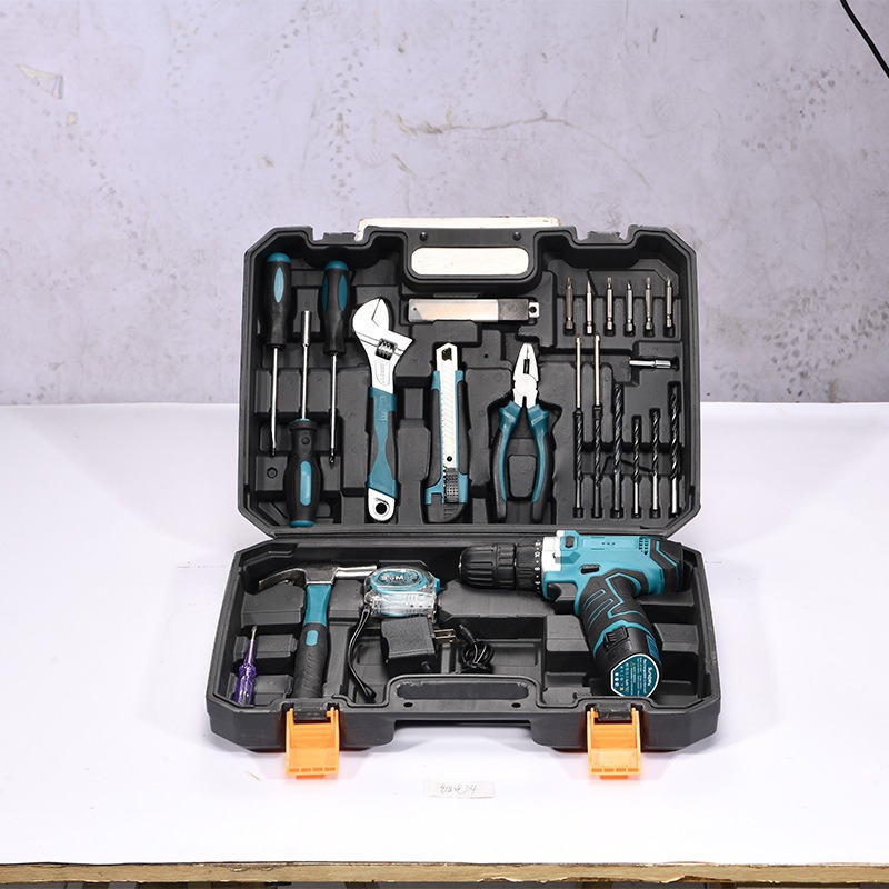 Caja de herramientas personalizada, conjunto de perforación eléctrica multifuncional, conjunto completo de herramientas de hardware doméstico, caja de almacenamiento completa