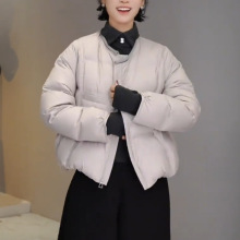 韩系高级感圆领短款羽绒服女2025秋冬新款宽松面包服白鸭绒外套潮