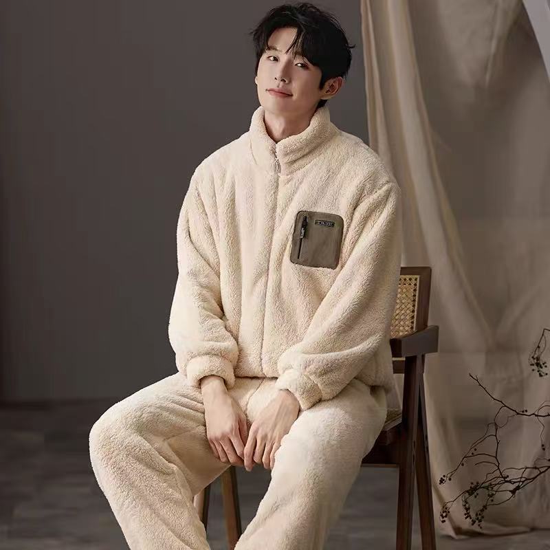 Coral veludo abrigo pareja pijama de invierno engrosado y veludo nuevo conjunto de ropa de hogar