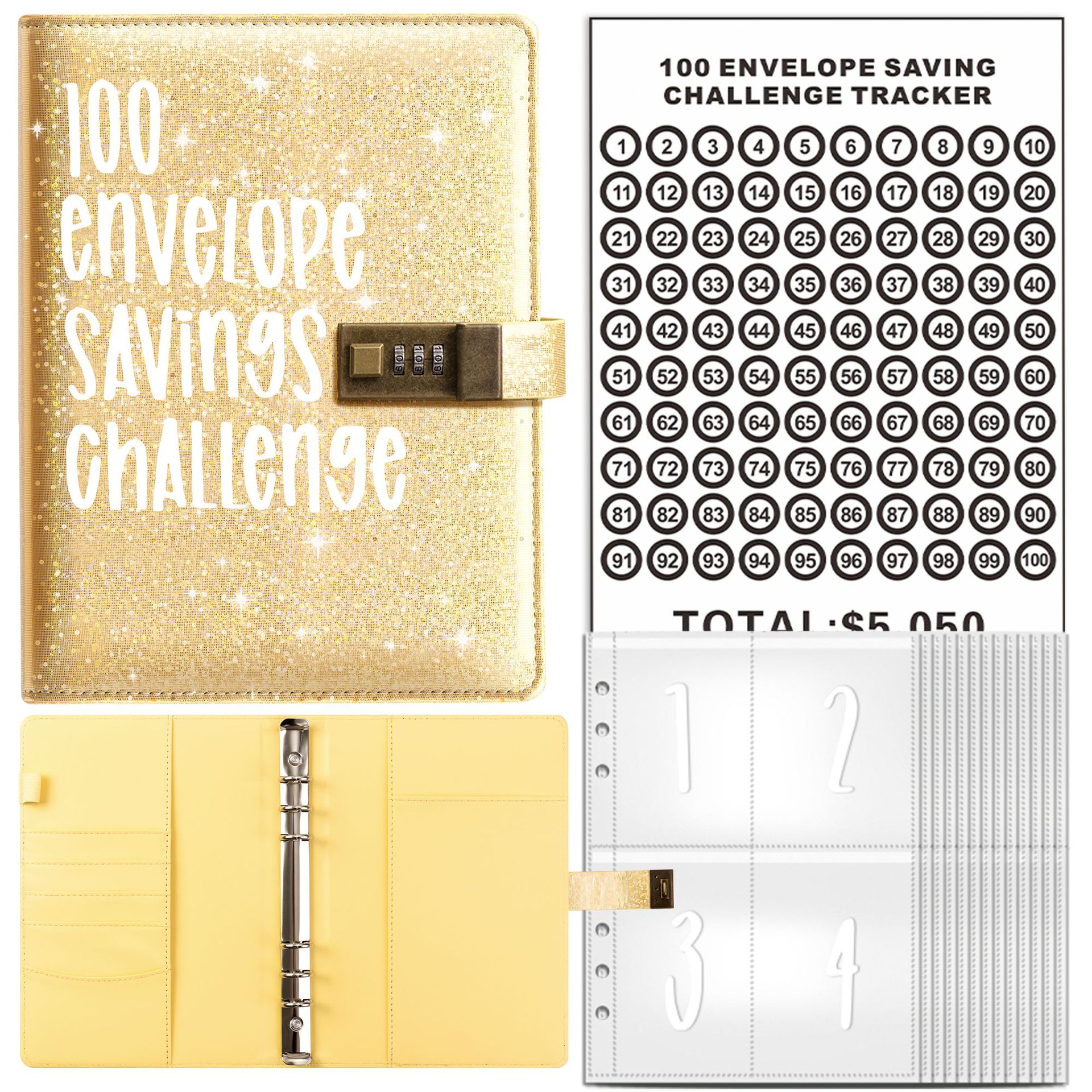 Libro de ahorro 100 Envelope Challenge Binder Desafío de ahorro de dinero de 100 días de la pareja