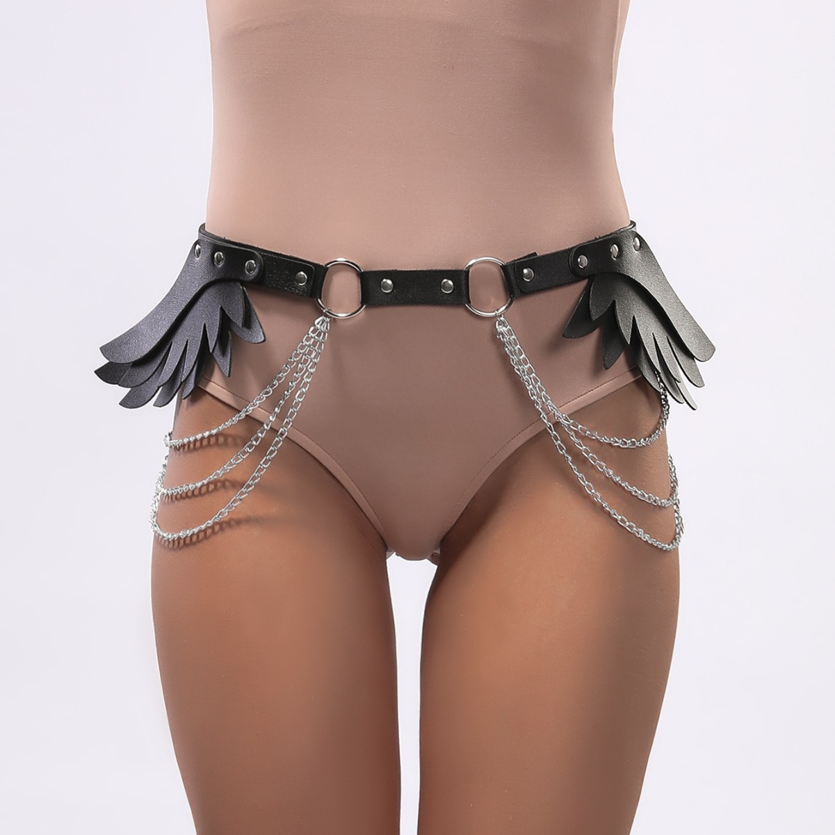 Angel Wing Faux Leather Body Harness Set with Chains for Women
