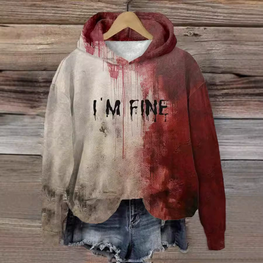 2024 новый I AM FINE арт граффити красный свитер с капюшоном для внешней торговли новый горячий толстовка с капюшоном