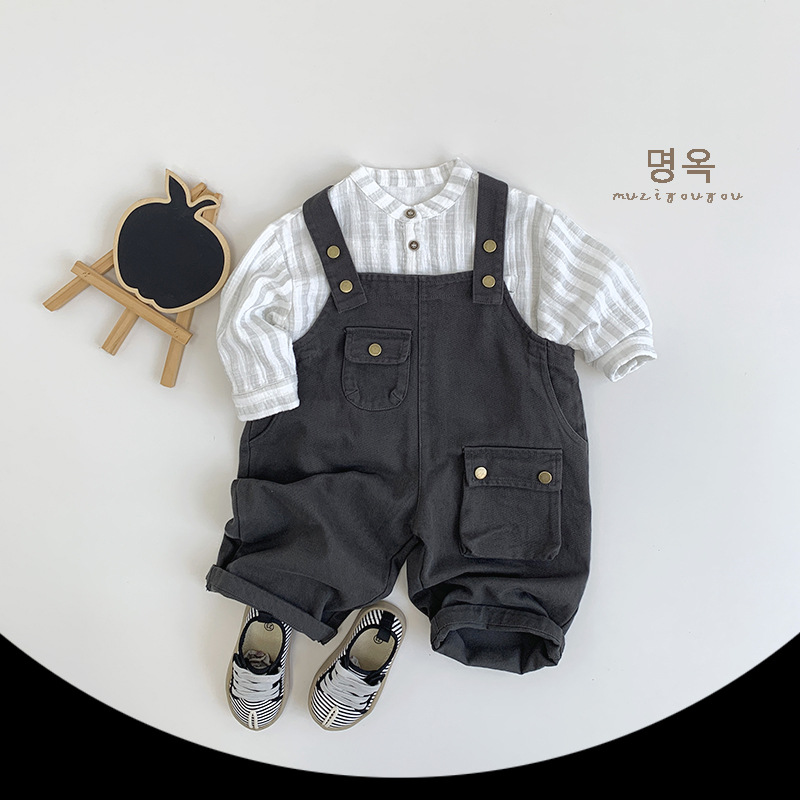 Estilo japonés ~ Camisa simple de rayas verticales para niños 2025 Camiseta casual coreana para niños y niñas