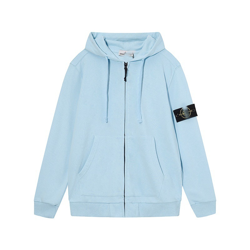 跨境STONE ISLAND石头24ss纯色开衫拉链连帽卫衣上衣休闲外套潮岛|undefined
